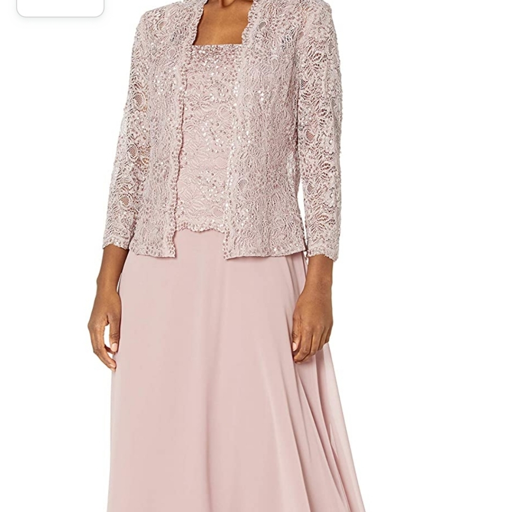 2 piece gown, color mauve with lace bodice and jacket size 14W